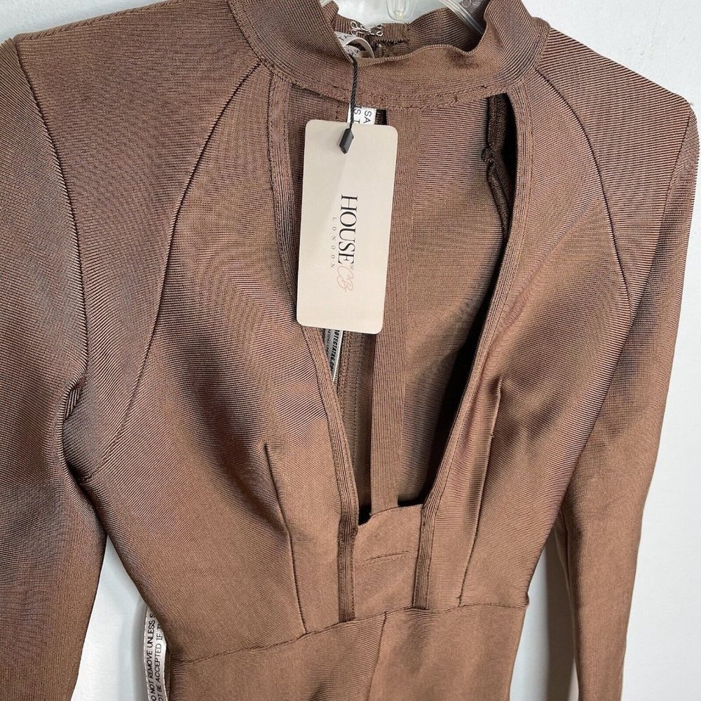 HOUSE OF CB LONDON Comelle Jumpsuit XS NWT Brown Shorts Bandage Romper Sexy - Picture 7 of 8